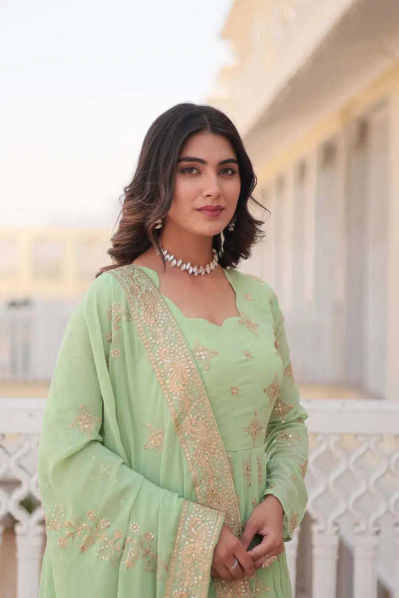 KA 1102 Embroidery Georgette Gown With Dupatta Wholesale Price In Surat
